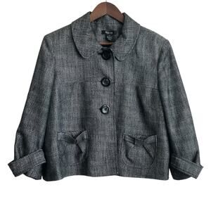 Style & Co Women Cropped Jacket 14 Black Metallic Tweed Career Business Blazer